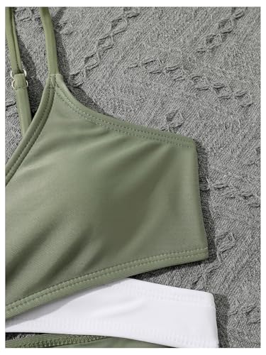Image of WDIRARA Girl's 4 Piece Color Block Swimsuit and Coverup Set Tree Print Boho Swimwear