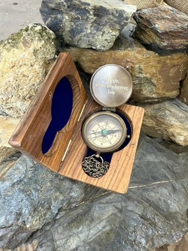 Brújula grabada personalizada con caja de recuerdo de madera - mensaje personalizado - regalo único para él o ella, aniversarios, bodas y más miniatura 4