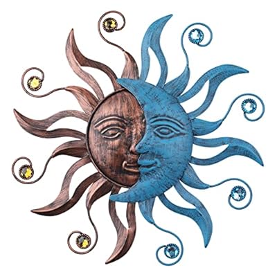 MUMTOP 13.26 Inch Metal Sun Moon Wall Decor, Inspiational Wall Sculpture Hanging Decorations Art for Indoor Outdoor Home Living Room Office Yard Garden