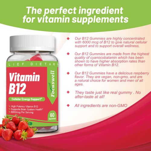 Focuswell Vitamin B12 Gummies For Adults 2 Pack- Extra Strength B12 Vitamins Gummies For Women And Men Daily Energy- Vitamin B Gummy With Vitamin B12 6000 Mcg Non-Gmo Gluten Free #TOP4