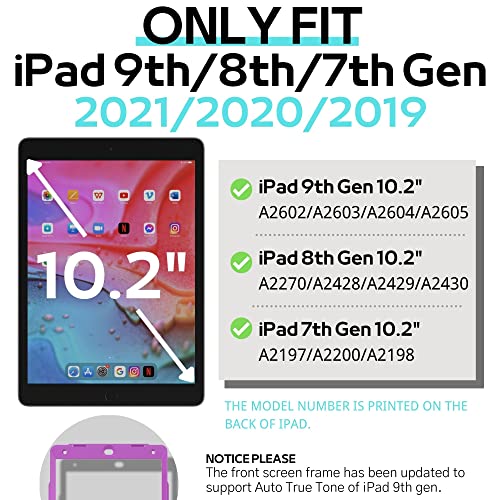 PEPKOO Kids Case for iPad 8th 7th Generation 10.2 inch 2020 2019 – Lightweight Flexible Shockproof, Folding Handle Stand, Full Body Rugged Boys Girls Cover for Apple iPad 8th 7th Gen, Pink Purple