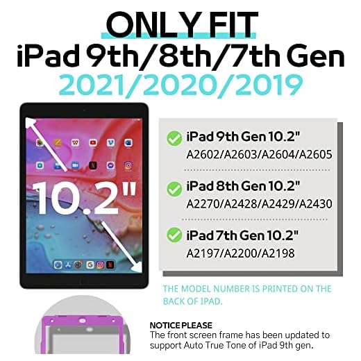 PEPKOO Kids Case for iPad 8th 7th Generation 10.2 inch 2020 2019 – Lightweight Flexible Shockproof, Folding Handle Stand, Full Body Rugged Boys Girls Cover for Apple iPad 8th 7th Gen, Pink Purple