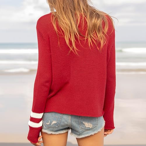 Image of Women American Flag Sweater Loose Vintage USA Sweatshirt Long Sleeve Crewneck Hollow Out 4th of July Jumper