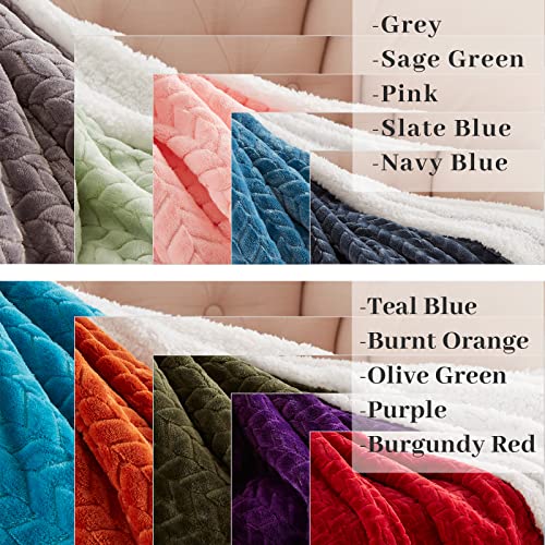 Sunstyle Home Sherpa Fleece Blanket Full Navy Blue Soft Cozy Plush Fluffy Flannel Thick Blanket Leaf Jacquard Luxury Winter Warm Reversible Blankets For Couch, Sofa, Bed 60X80 #TOP6