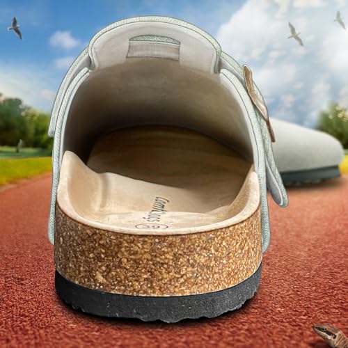 Image of BULLIANT Women Clogs-Fleece-Lined Suede Mules Slippers Nurse Shoes Unisex-Memory Foam Arch Support Cork-Footbed