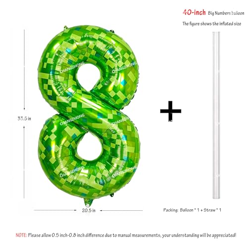 Image of 40 inch giant Green pixel miner game number 8 balloon | Large mining theme foil balloon 0-9 for pixel game parties children's birthdays party anniversary baby shower decoration