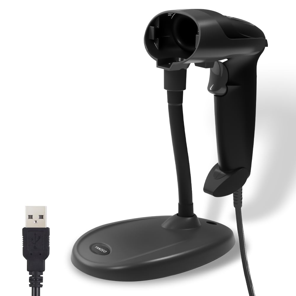 YANZEO Scanner di codici a barre 1D 2D con supporto regolabile, scanner di codice QR, lettore di codici a barre portatile USB con sensore di immagine CMOS e rilevamento automatico dello schermo