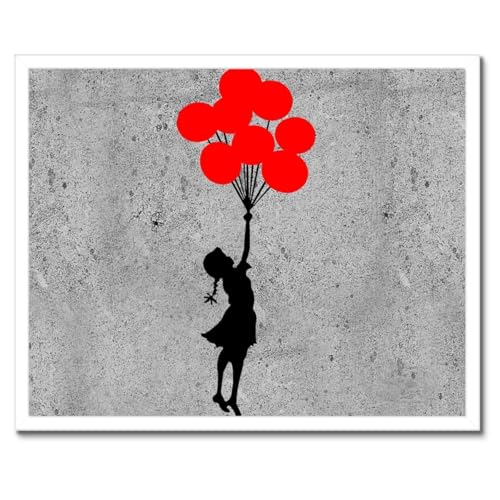 Poster Banksy Girl Ballons cadre noir 50 x 40 cm pour une ambiance poétique