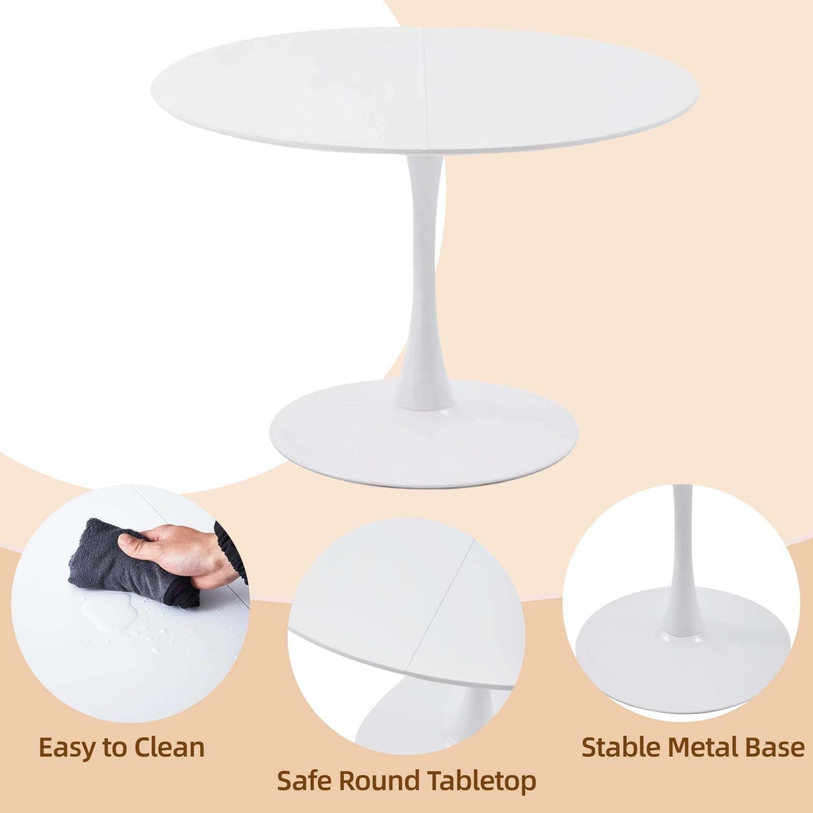 Ensemble Table a Manger Ronde 110 cm avec 6 Chaises, Ensemble Table et Chaises Salle a Manger en Similicuir Noir, pour Cuisine Salle à Manger Salon Bureau et Restaurant (Blanc + Noir)