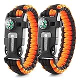 X-Plore Gear Emergency Paracord Bracelets | Set of 2| The Ultimate Tactical Survival Gear| Flint Fire Starter, Whistle, Compass & Scraper | Best Wilderness Survival-Kit - Orange(K)/Orange(K)