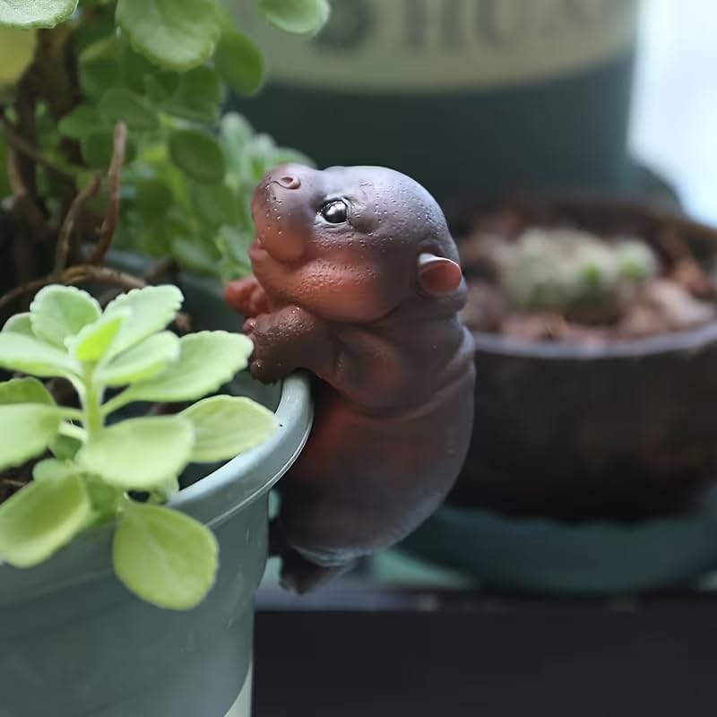 Kudriod Hippo Plant Pot Hugger Figurine Funny Hippo Planter Decor for Flower Pots Cute Resin Garden Decor for Indoor Outdoor Patio Yard Lawn Hippo Garden Statue Plant Lover Gift
