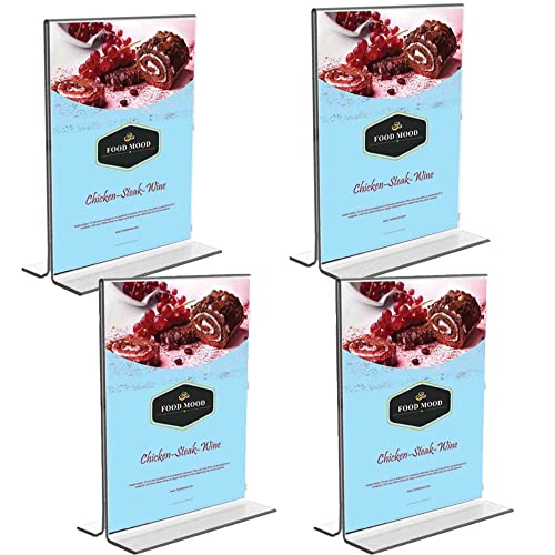 Image of Shuban Acrylic Sign Holder Table Sign Holder Double Sided T Shape Clear Plastic Desktop Display Holder Vertical Menu Stand Sign Holders for School, Office, Hotel, Party (05 X 7 Inch -4Pcs)