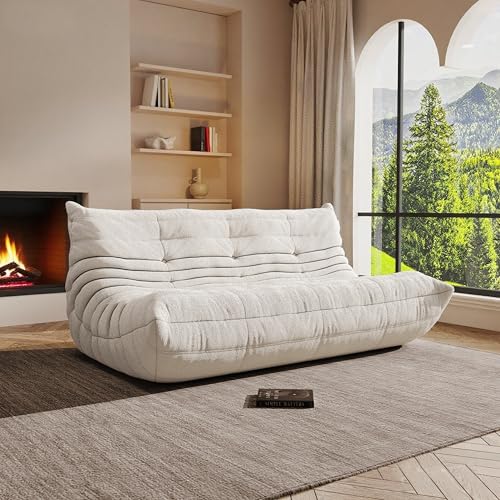 Image of Bean Bag Chair, Cozy Memory Foam Bean Bag Chairs for Adults, Comfy Fireside Accent Chair Lazy Floor Chair for Gaming Bedroom Living Room (White, 3-Seater)