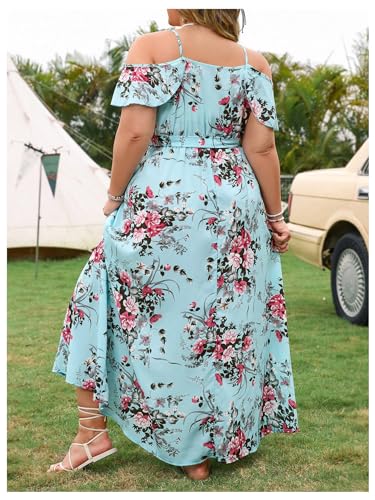 Image of Floerns Women's Plus Size Cold Shoulder Short Sleeve Split Thigh Long Dress