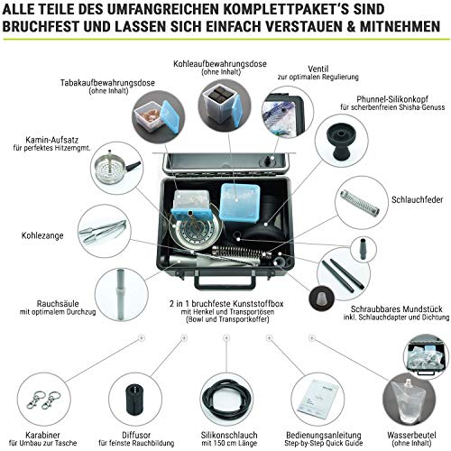 IsarPipes Shisha to go Komplett-Set inkl. Zubehör | bruchsichere Wasserpfeife zum mitnehmen | Humming Bird Design | Mini… – Bild 3