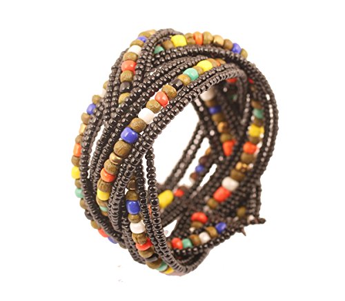 Image of Touchstone Indian Colorful Bead Bracelet Bollywood Beaten Metal Beads Openable Broad Cuff Bracelet in Gold or White Tone for Women.
