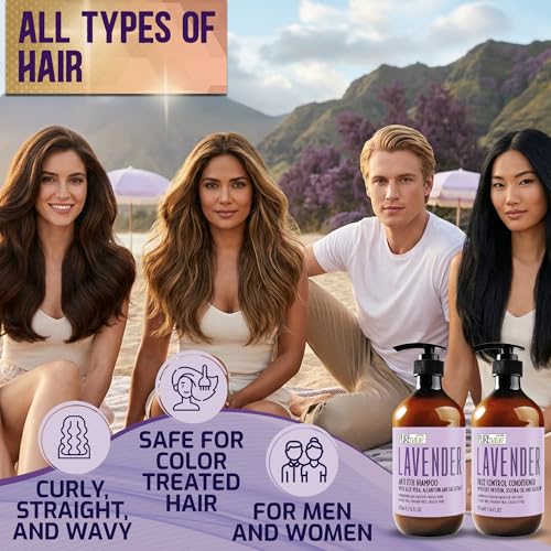 Image of Lavender Repair Shampoo and Conditioner Set - Sulfate Free, Moisturizing and Anti Frizz Formula for Dry, Damaged Hair - Salon Grade - Anti Itch Treatment for Women and Men - 16 Fl Oz (Set of 2)
