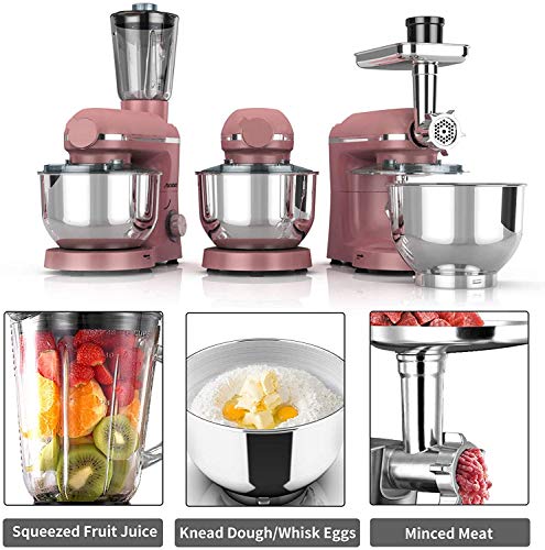 Nurxiovo Pro 3 in 1 Stand mixer Electric 850W Kitchen Food Mixer with 6 Speed and Pulse, Home mixer stand up with 6.5 QT Stainless Steel Bowl, Beater,Whisk,Dough Hook, Juice Extracter and Meat Blender, Rose Gold
