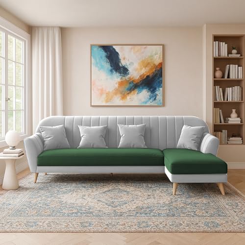 Image of Atticus RHS 6 Seater L Shape Sofa Set for Living Room (Green Grey Fabric) Premium Fabric Sofa Set