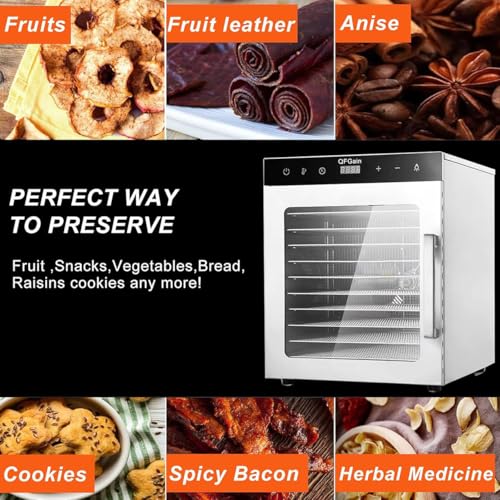 10 Strati di liofilizzatore Commerciale, 1000W disidratatore Alimentare per Frutta, Verdura, Carne e Frutti di Mare, Temperatura Regolabile 86-194 ° F, 0-24H Timer, asciugatrice elettrica per la casa
