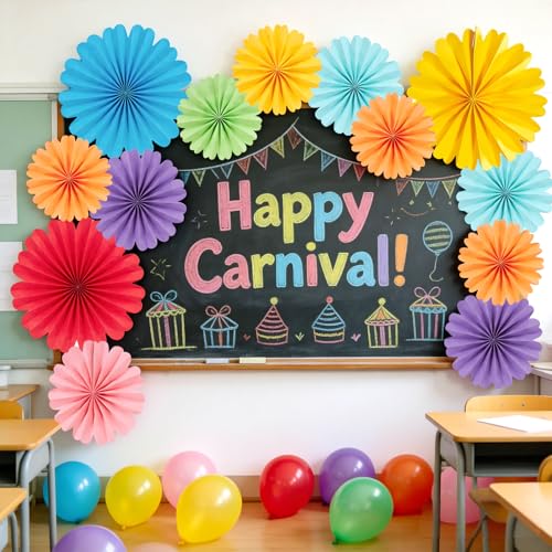 Image of Easy Joy Paper Flowers Decorations for Wall 10 PCS Paper Fans Fiesta Party Decorations Mexican Party Decorations for Girl Classroom Groovy Birthday Baby Shower Wedding Room Wall Hanging Decor