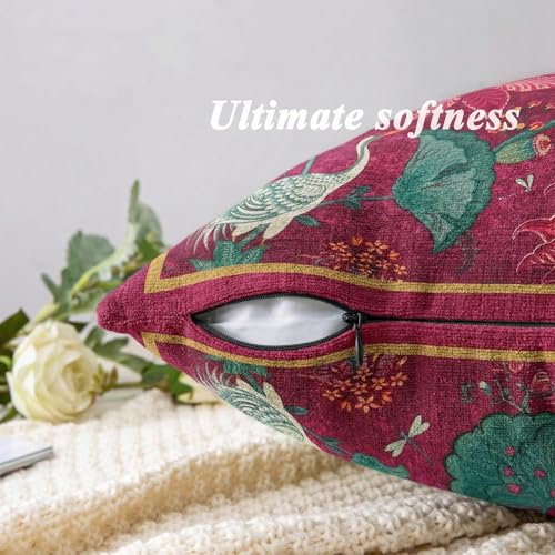 Image of ishro home Premium Cushion Cover 18 inch x 18 inch | Luxury European Mosha Fabric | Love at First Sight Designs | Hidden Zipper | Machine Washable, Non- Fading | (2, Ruby Palace, 18 x 18 Inches)