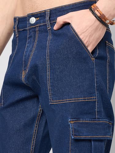 Image of STUDIO NEXX Men's Loose Fit Cargo Jeans| Stretchable | Cargo Denims | Utility Pockets