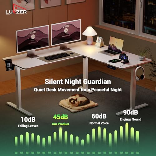 Image of Lukzer L-Shape Electric Height Adjustable Desk with USB & Type-C Digital Display Advance Memory Preset Sit Stand Home Office Table (EST-001 /UC-White & White /160 x 140 cm) DIY with 3 Years Warranty