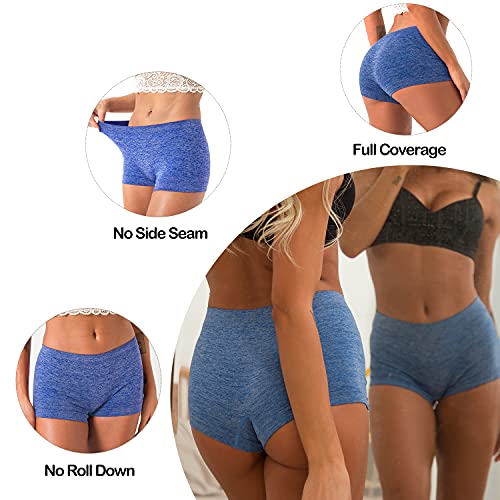 Image of Ruxia Women's Seamless Boyshort Panties Nylon Spandex Underwear Stretch Boxer Briefs Pack of 5