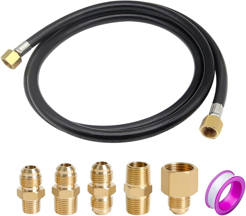 Hooshing 6FT High Pressure Propane Hose Extension Kit, 3/8'' Propane Extension Hose with 5PCS Conversion Adapters for Heater, BBQ Grill, Fire Pit