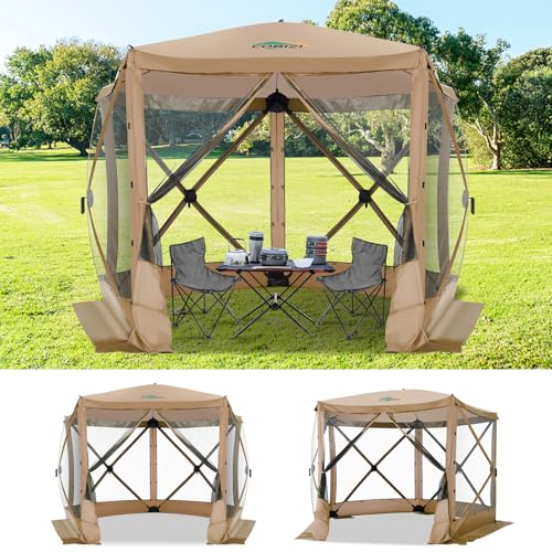 Image of COBIZI 10x10 FT Pop up Gazebo, Popup Canopy Tent,Instant Screened in Gazebos, Waterproof Portable Outdoor Small Screen Tents Sun Shelter,carpas para Patio for Camping, Garden and Backyard,Khaki