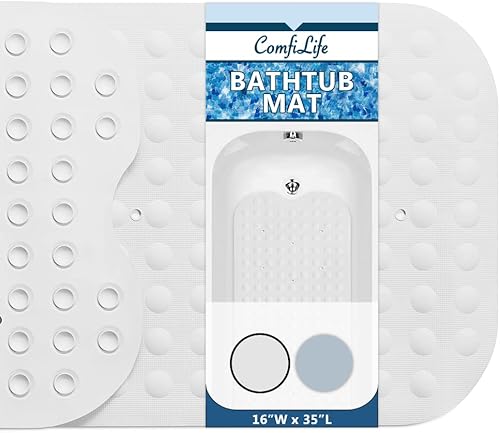 ComfiLife Tapete de baño para bañera y ducha, antideslizante, extra grande, con orificios de drenaje y ventosas, tapetes de goma lavables a máquina