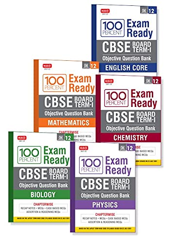 MTG Combo Pack of 100 Percent Exam Ready CBSE Board Term 1 Objective Question Bank- Class 12- Physics, Chemistry, Mathematics, Biology and English- Combo Pack of 5 books.