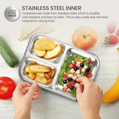 Image of MILTON Meal Safe 3 Inner Stainless Steel Tiffin Box for School with Steam Release Plug | PU Insulated, Leak-Proof, Food Grade I Lunch Box for Kids Boys, Girls with Snap Lock Lid, 630 ml, Dark Grey