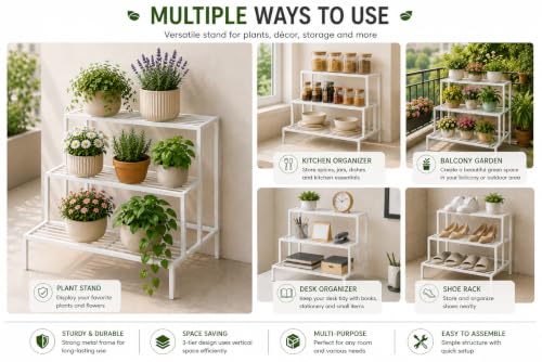 Image of Bee Creative Plant Stands for Outdoor Balcony, Flower Pot Stand for Indoor Plants, Large Metal Planter Stand for Living Room, home decor, Indoor & Outdoor plants Stand (3 STEP W)