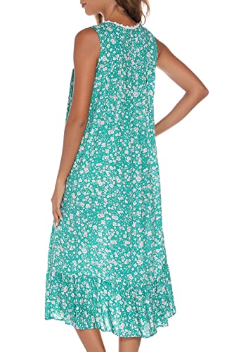 Image of AVIIER Cotton Nightgowns for Women Sleeveless House Dress Ladies Long Nightdress with Pockets S-XXL
