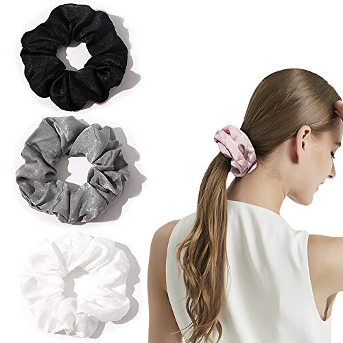 Image of Silk Satin Scrunchies Women Hair Ties - Ivyu Big Scrunchy Ponytail Holder No Crease Hair Bands Soft Elastic No Hurt Your Hair for Vsco Girl Women White Black Gray Pink