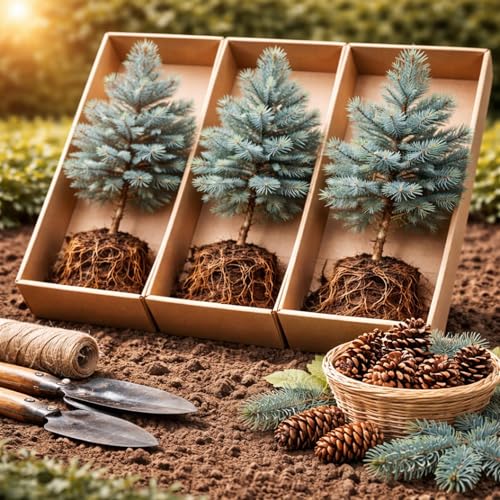 Live Colorado Blue Spruce Trees for Planting Picea pungens Evergreen Saplings Hardy Blue Needle Conifer Plants for Outdoor Planting Fast Growing Privacy & Landscape Trees (2 Trees)