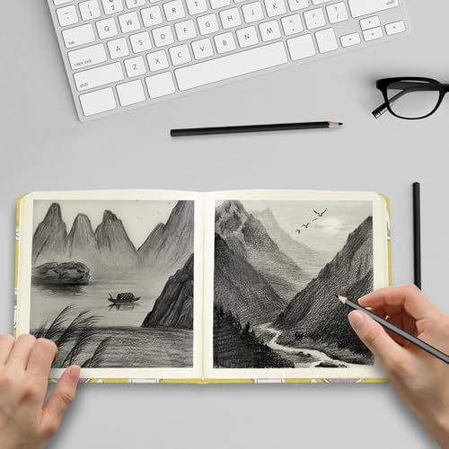 Image of 4.8 inch Pocket Sketch Book,80gsm Hardcover Art Sketchbook for Drawing Journal | Cloth Cover,80gsm Blank Paper,96Sheets,Lay-Flat,Portable Travel Creation Paint Diary Memo Planner,Dry MediaYellow Cat