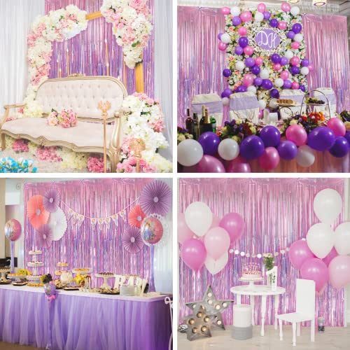 Image of Crosize 4 Pack 3.3 x 9.9 ft Laser Pink Foil Fringe Curtains Party Decorations,Tinsel Curtain Backdrop for Parties, Door Streamers, Glitter Streamer Backdrop for Birthday Decoration