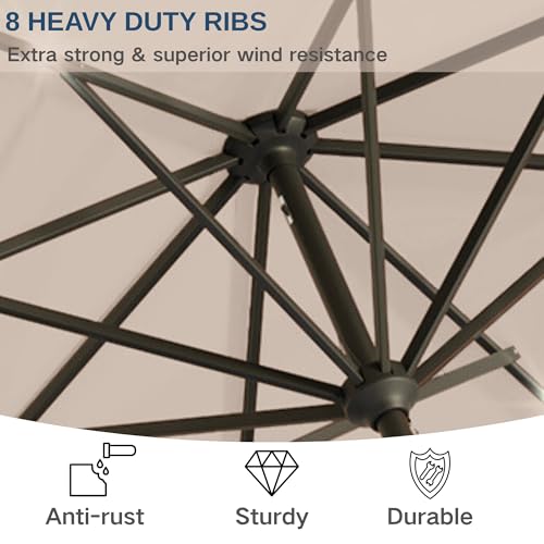 Image of 9' Solar LED Patio Umbrella with Tilt & Crank|8 Sturdy Ribs,UV Protection,Outdoor Market Table Umbrella for Deck,Lawn,Pool,Backyard(Beige)
