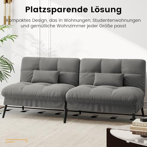 LUCKRACER Sofa 3 Sitzer Sofa Schlafsofa mit Schlaffunktion, überzug Futon Klappsofa, Bettcouch, ecksofa, Couch, 5 Verstellbare Winkel, Ideal für Wohnungen Wohnzimmer aus Stoff Grau – Bild 5