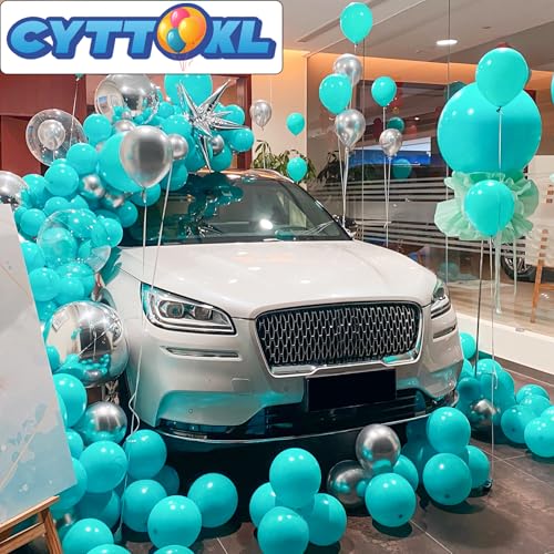 Image of Jonhamwelbor Teal Blue Balloons 100 Pack 12 inch Matte Turquoise Helium Balloons for Birthday Party Blue Decorations