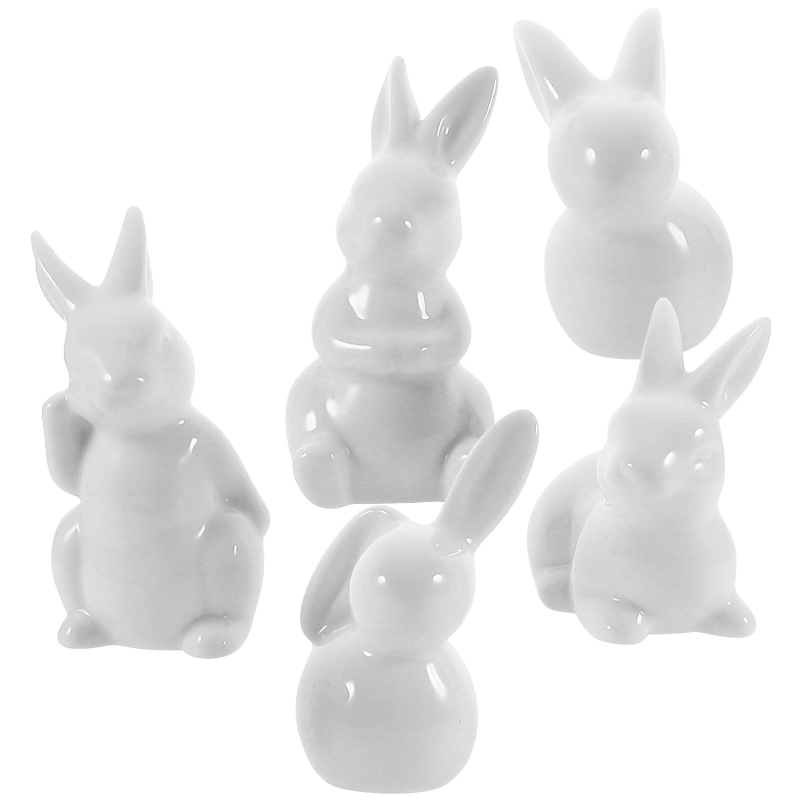 minkissy 5pezzi Conigli in Ceramica Bianca Miniature Decorazione da Tavolo per Giardino e Festa Figurine Artigianali con Superficie Liscia e Design Dettagliato per Regali di Pasqua
