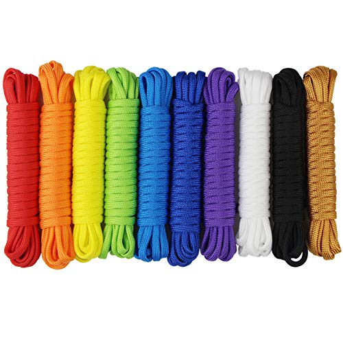 10 Farben Paracord Armband Schnüre Fallschirmschnur Survival 7 Strängen Nylon Seil 550 DIY Handgemachte Webart für Armband, Schlüsselanhänger, Anhänger, Hundeleinen, Zeltseil, Paracord Accessoires