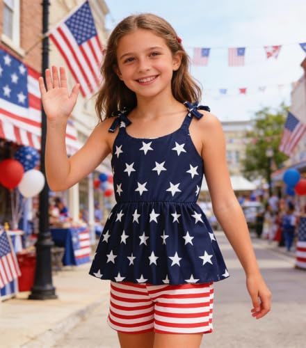 Image of Toddler Girls Clothes Summer Short Set Outfit Tie Knot Shoulder Sleeveless Ruffle Tops and Shorts 2PC Clothing Set