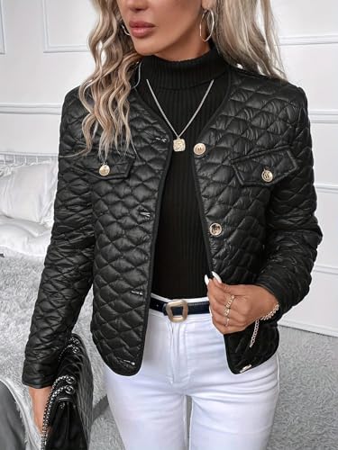 Fall Jackets for Women Padded Cotton Cropped Jacket Buttons Long Sleeve V Neck Womens Coats Fall Clothes2