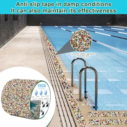 Image of Anti Slip Stair Treads Outdoor Tape, 6 inch x15FT Heavy Duty Non-Slip Rubber Grip Tape Shower Strips Resistant Tape Underwater Waterproof Grip Traction Tape for Pools Stairs Showers Bathroom