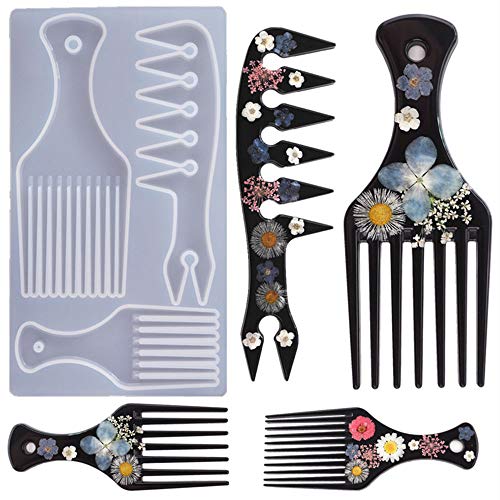 LASOFAMERE Afro Hair Comb Resin Molds,African Hair Pick for Long Thick Curly, DIY Hair Silicone Mold Epoxy Resin Cast Comb Mold, for Handicraft Production Supplies,Keychain Crafts Making