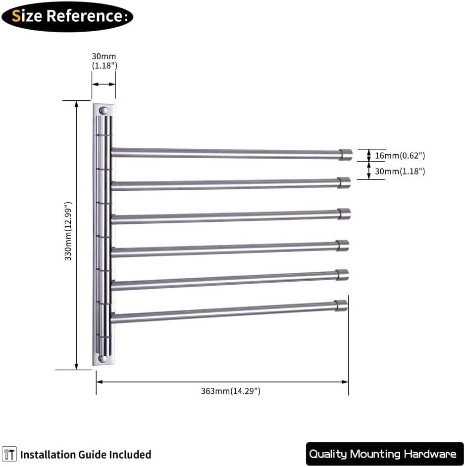 GERZWY Bathroom Swing Arm Towel Bars Wall Mount Bath Towel Rack with 6 Arms Hanger Towel Holder Organizer Polished Stainless Steel HYG06-JG
